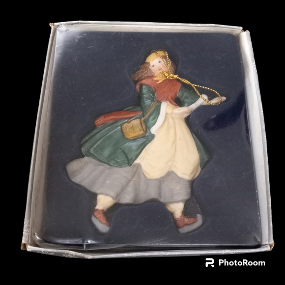 Russ Berrie Village Square Porcelain Skating Girl Christmas Ornament in box - Picture 3 of 3